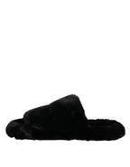 Dolce & Gabbana Black Polyester Velvet Slides Slipper Shoes - Zeiniez