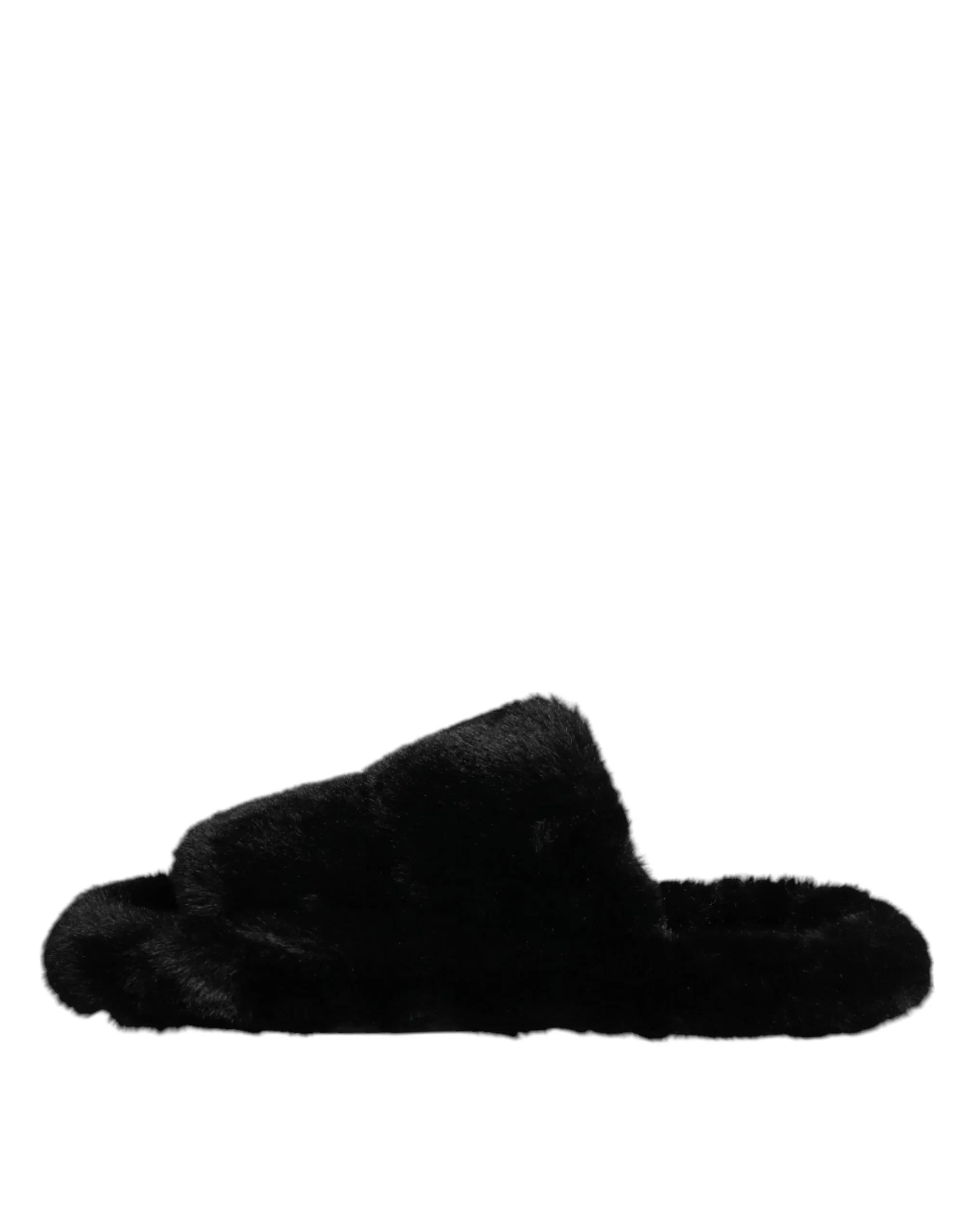 Dolce & Gabbana Black Polyester Velvet Slides Slipper Shoes - Zeiniez