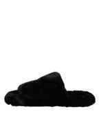 Dolce & Gabbana Black Polyester Velvet Slides Slipper Shoes
