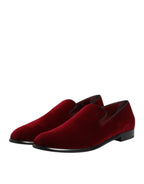 Dolce & Gabbana Red Cotton Velvet Slip On Loafers Formal Shoes - Zeiniez
