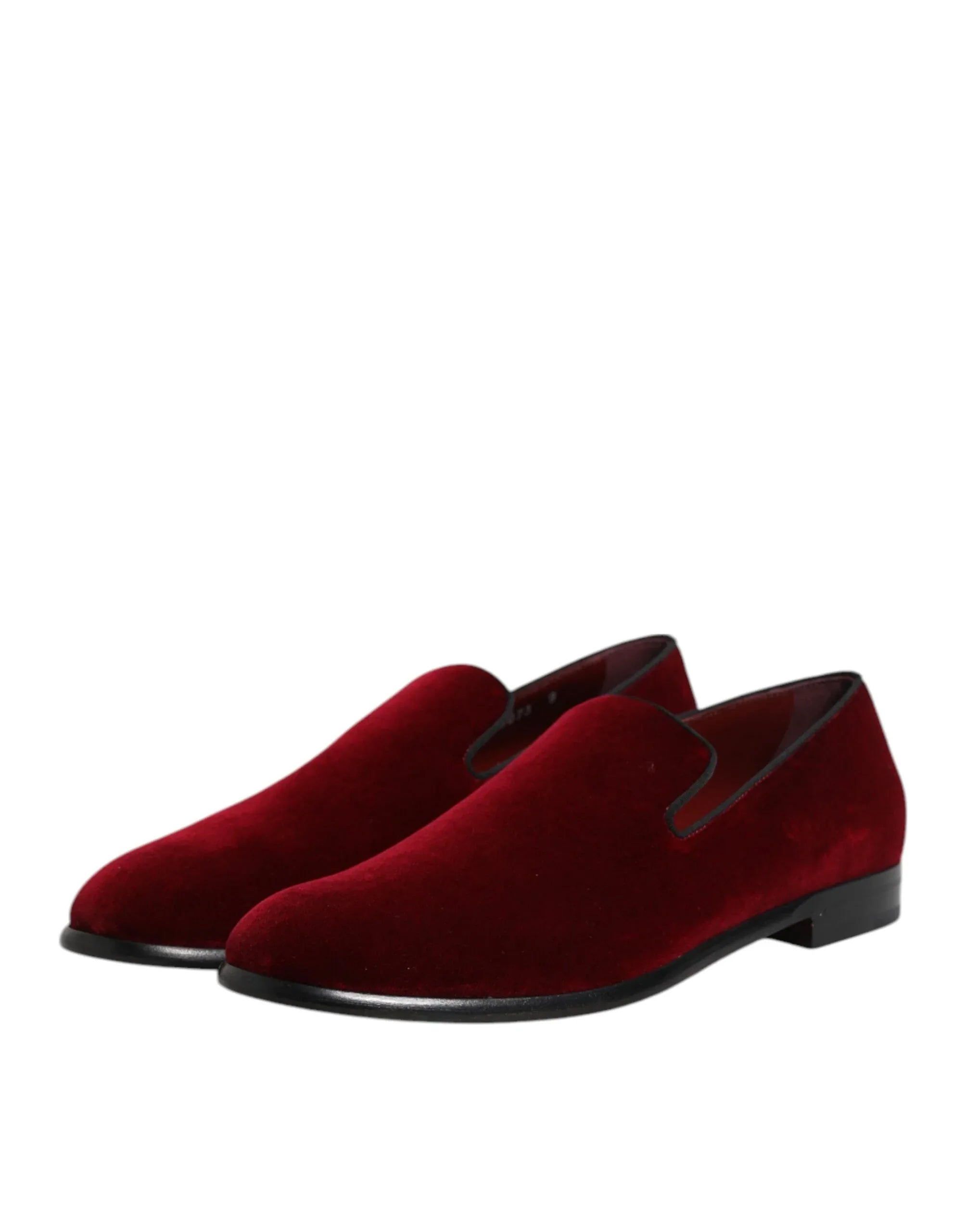 Dolce & Gabbana Red Cotton Velvet Slip On Loafers Formal Shoes - Zeiniez