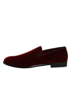 Dolce & Gabbana Red Cotton Velvet Slip On Loafers Formal Shoes - Zeiniez