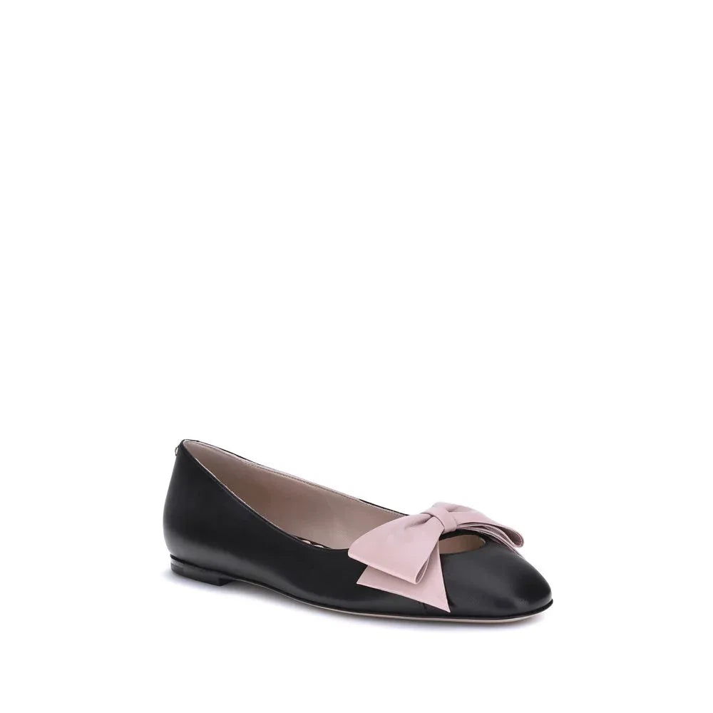 Valentino Garavani Black Calf Leather Bos Taurus Ballet Flats - Zeiniez