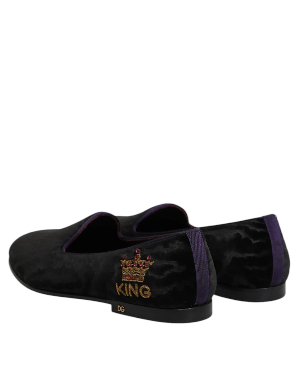 Dolce & Gabbana Black DG Crown Embroidery Loafers Slip On Shoes - Zeiniez