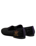 Dolce & Gabbana Black DG Crown Embroidery Loafers Slip On Shoes - Zeiniez