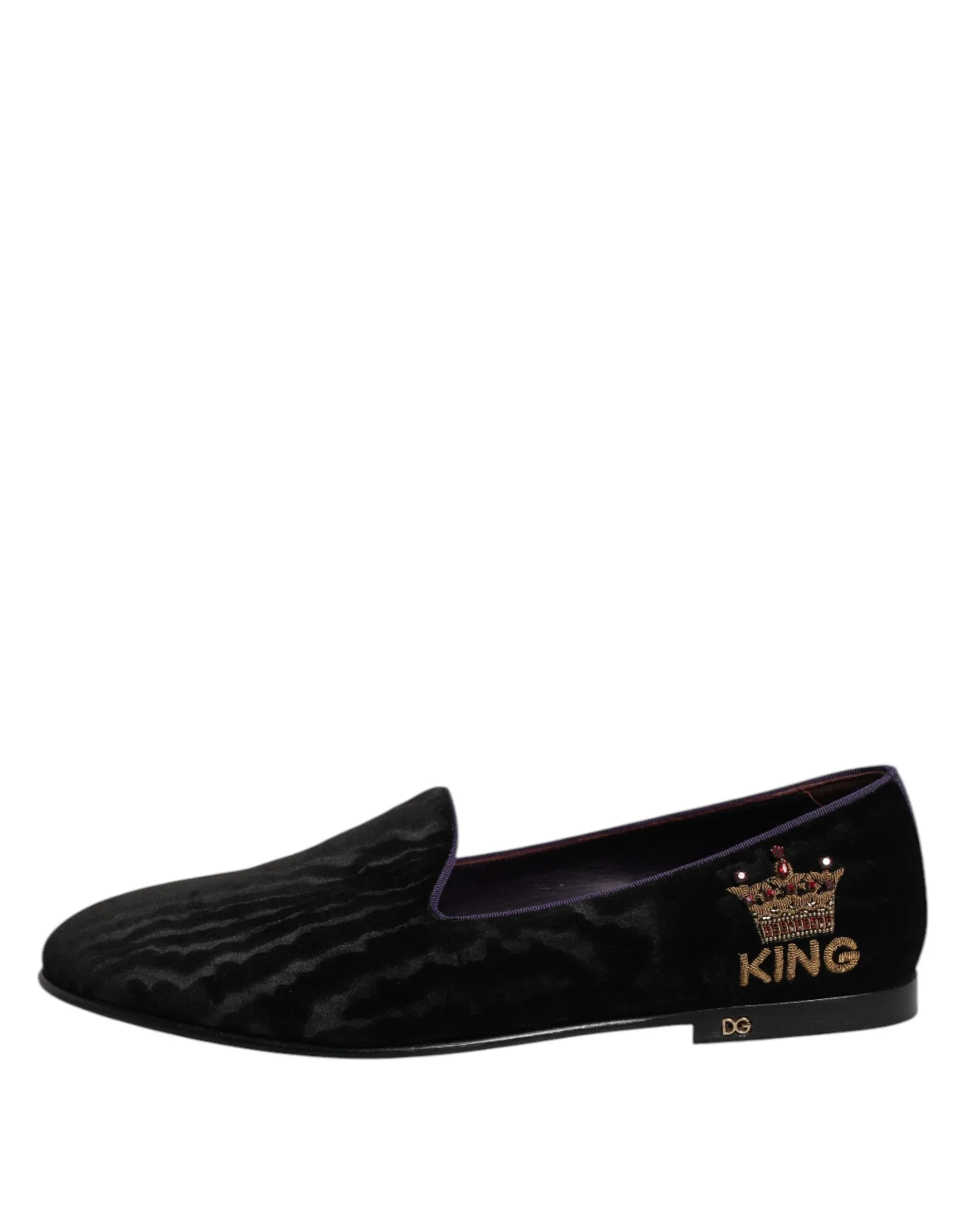 Dolce & Gabbana Black DG Crown Embroidery Loafers Slip On Shoes - Zeiniez
