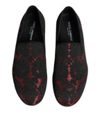 Dolce & Gabbana Red Black Jacquard Slip On Men Loafers Shoes - Zeiniez
