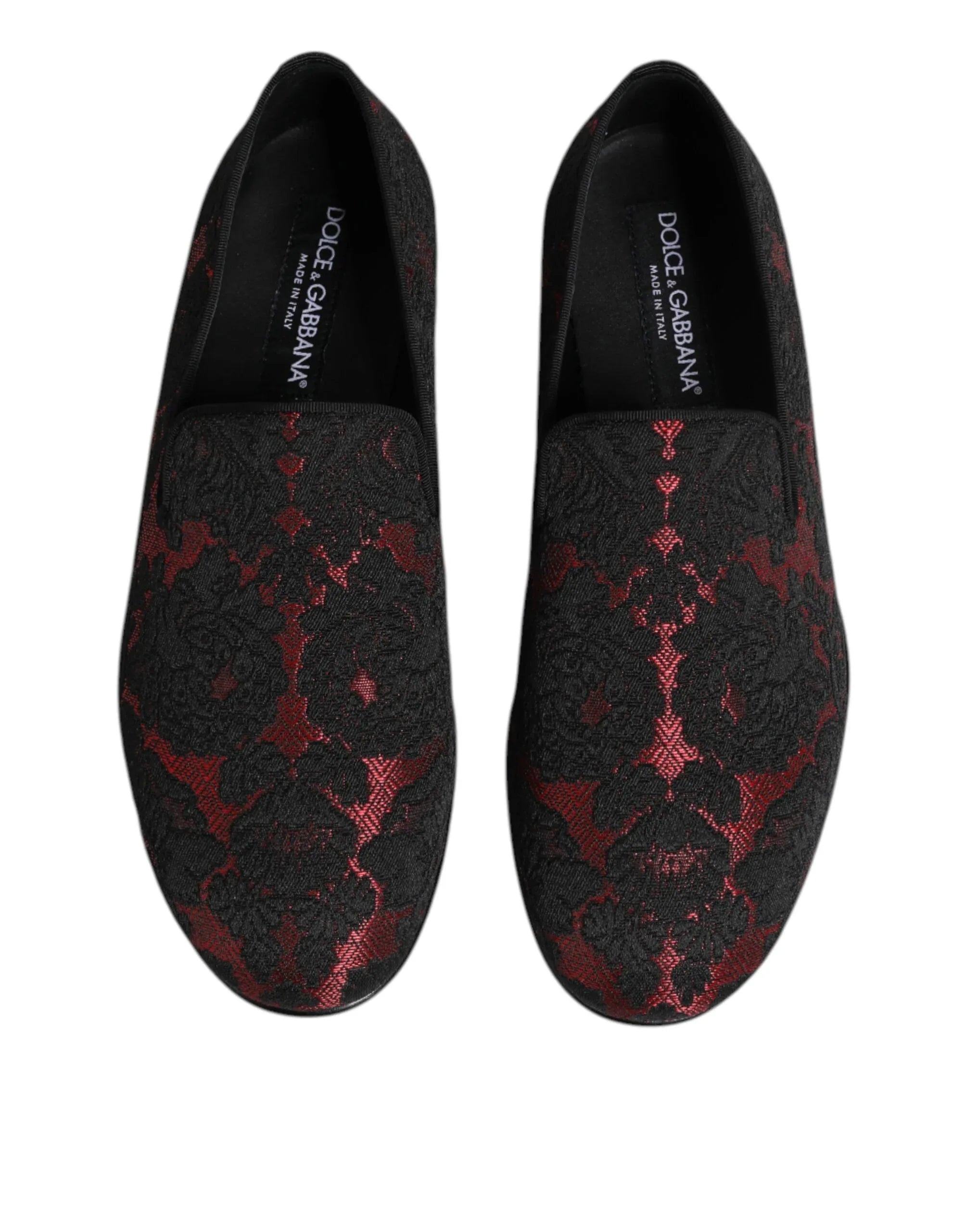 Dolce & Gabbana Red Black Jacquard Slip On Men Loafers Shoes - Zeiniez