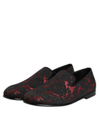Dolce & Gabbana Red Black Jacquard Slip On Men Loafers Shoes - Zeiniez