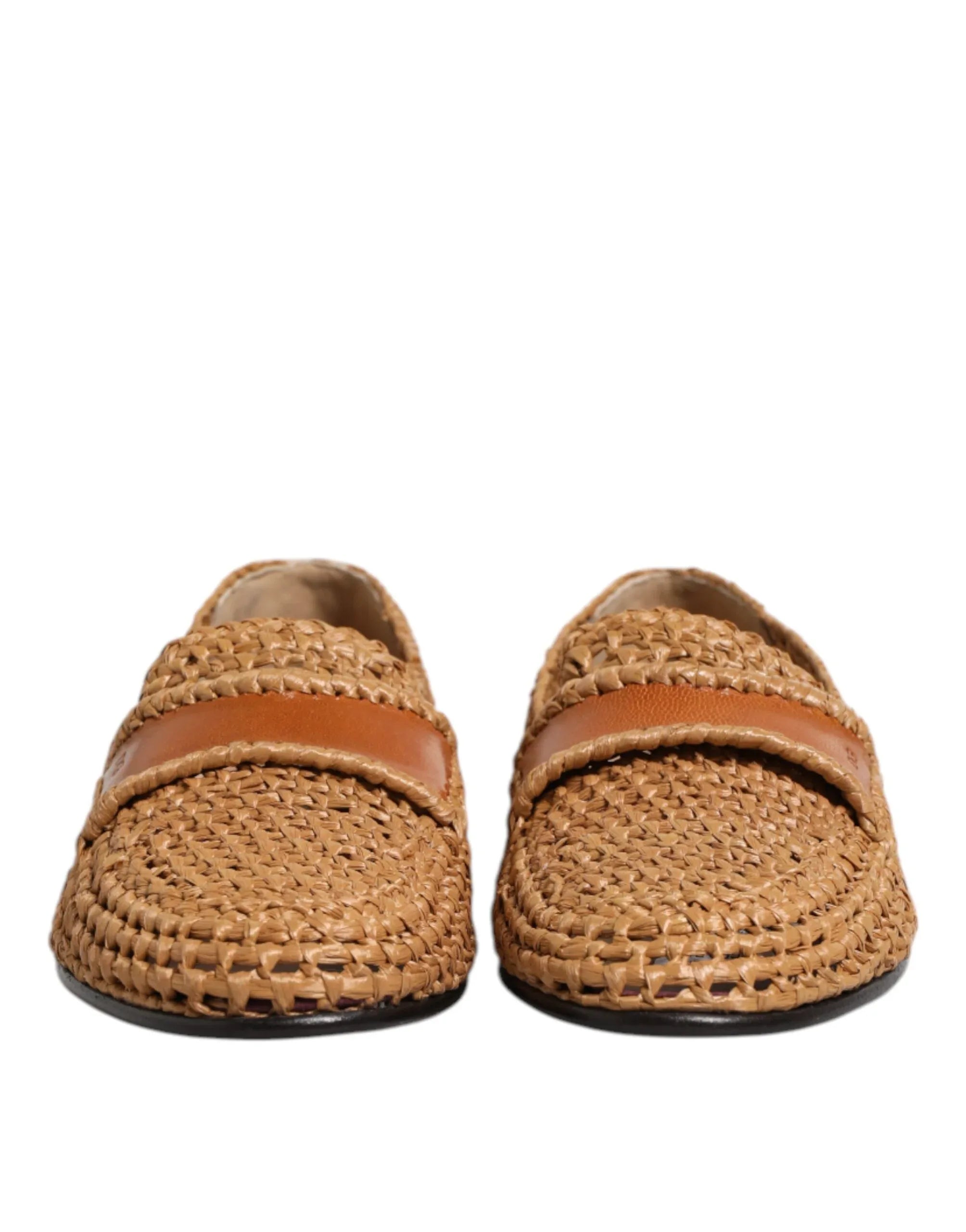 Dolce & Gabbana Brown Woven Raffia Slip On Loafers Shoes - Zeiniez