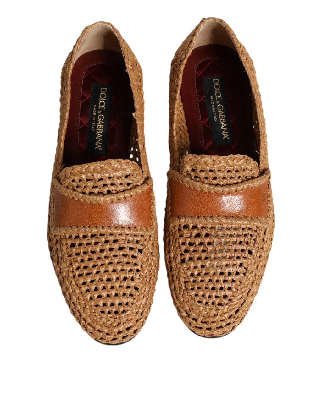 Dolce & Gabbana Brown Woven Raffia Slip On Loafers Shoes - Zeiniez