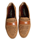 Dolce & Gabbana Brown Woven Raffia Slip On Loafers Shoes - Zeiniez