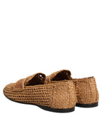 Dolce & Gabbana Brown Woven Raffia Slip On Loafers Shoes - Zeiniez