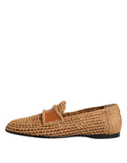 Dolce & Gabbana Brown Woven Raffia Slip On Loafers Shoes - Zeiniez