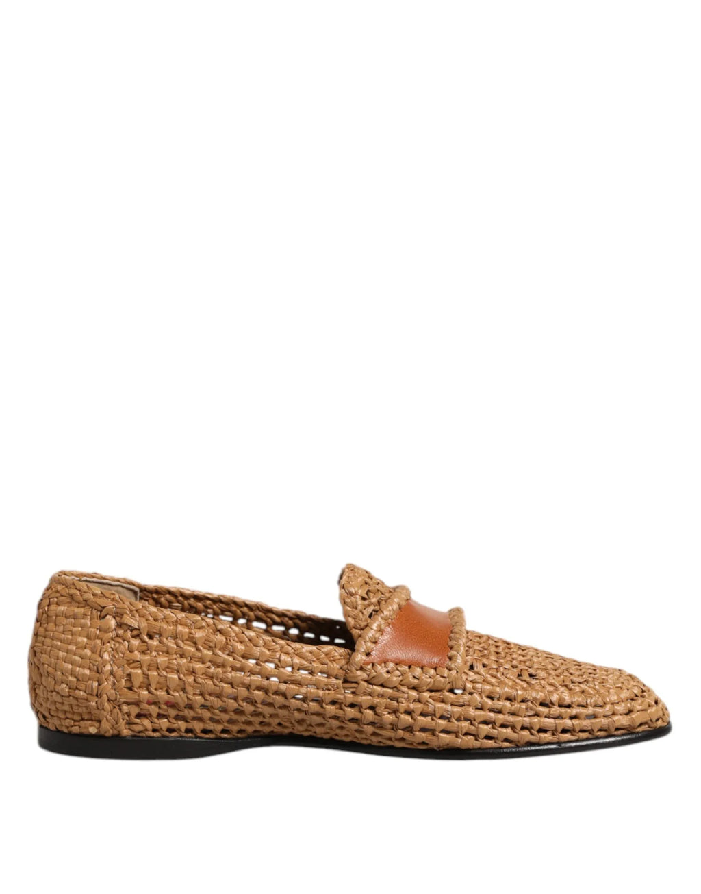 Dolce & Gabbana Brown Woven Raffia Slip On Loafers Shoes - Zeiniez