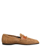 Dolce & Gabbana Brown Woven Raffia Slip On Loafers Shoes - Zeiniez