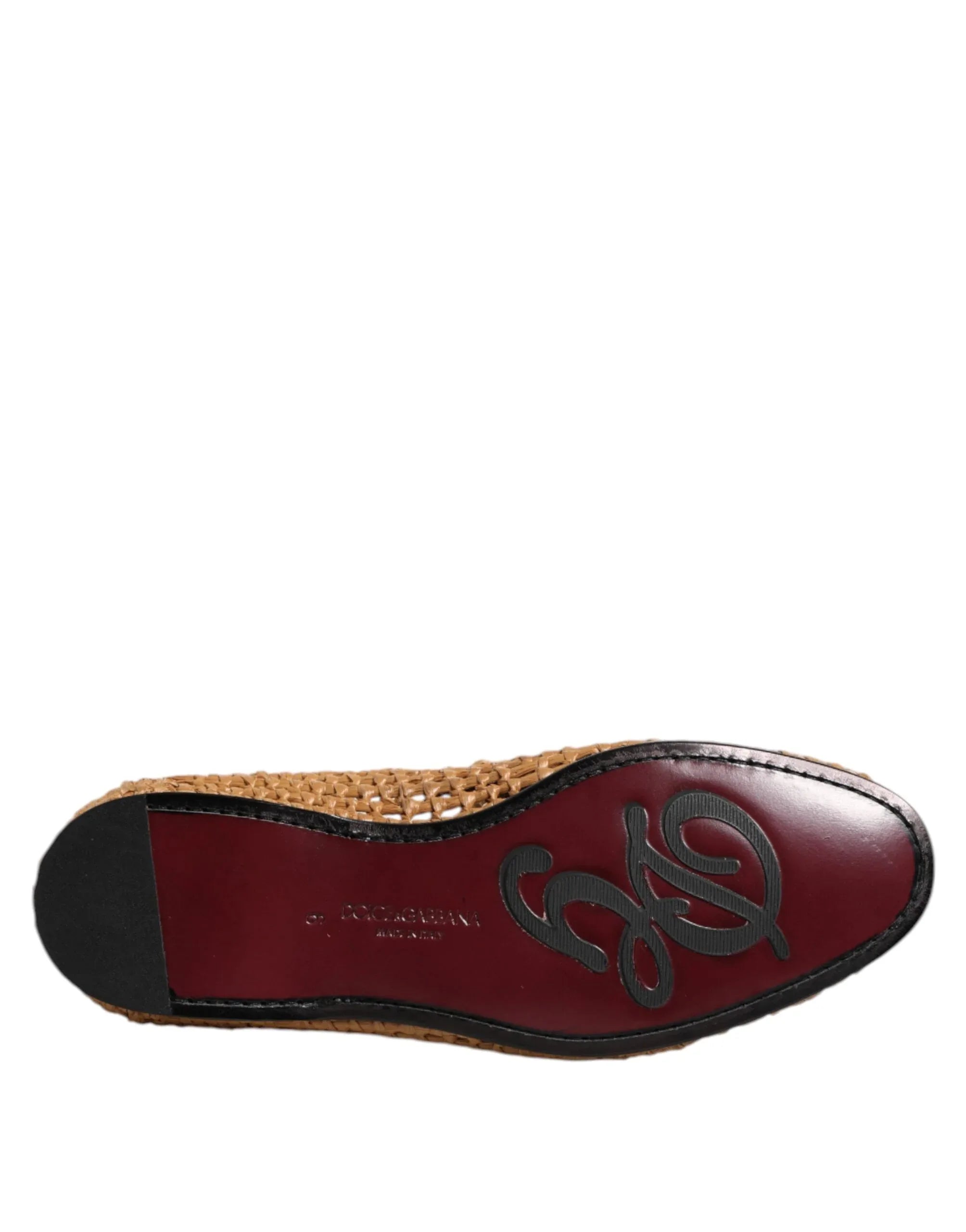 Dolce & Gabbana Brown Woven Raffia Slip On Loafers Shoes - Zeiniez