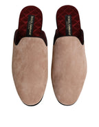 Dolce & Gabbana Beige Capra Suede Slides Flat Slipper Shoes - Zeiniez