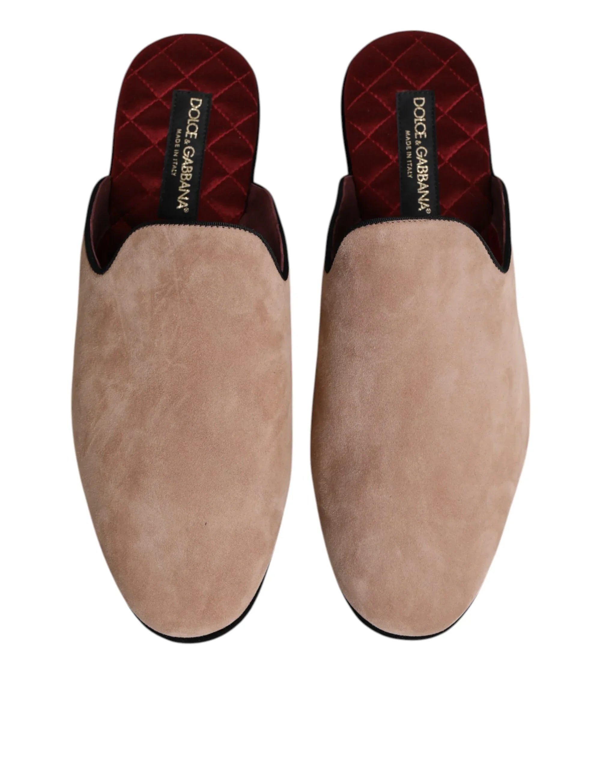 Dolce & Gabbana Beige Capra Suede Slides Flat Slipper Shoes - Zeiniez