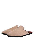 Dolce & Gabbana Beige Capra Suede Slides Flat Slipper Shoes - Zeiniez