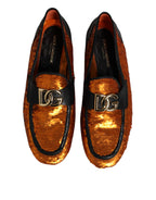 Dolce & Gabbana Orange Sequin Embellished Men Loafers Shoes - Zeiniez