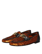 Dolce & Gabbana Orange Sequin Embellished Men Loafers Shoes - Zeiniez