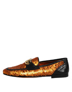 Dolce & Gabbana Orange Sequin Embellished Men Loafers Shoes - Zeiniez