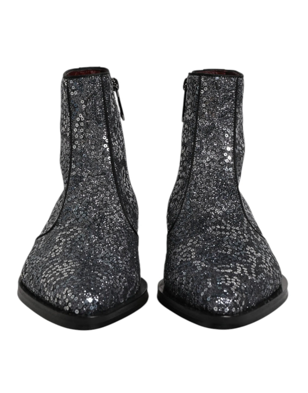 Dolce & Gabbana Dark Gray Cotton Sequined Chelsea Boots Shoes - Zeiniez