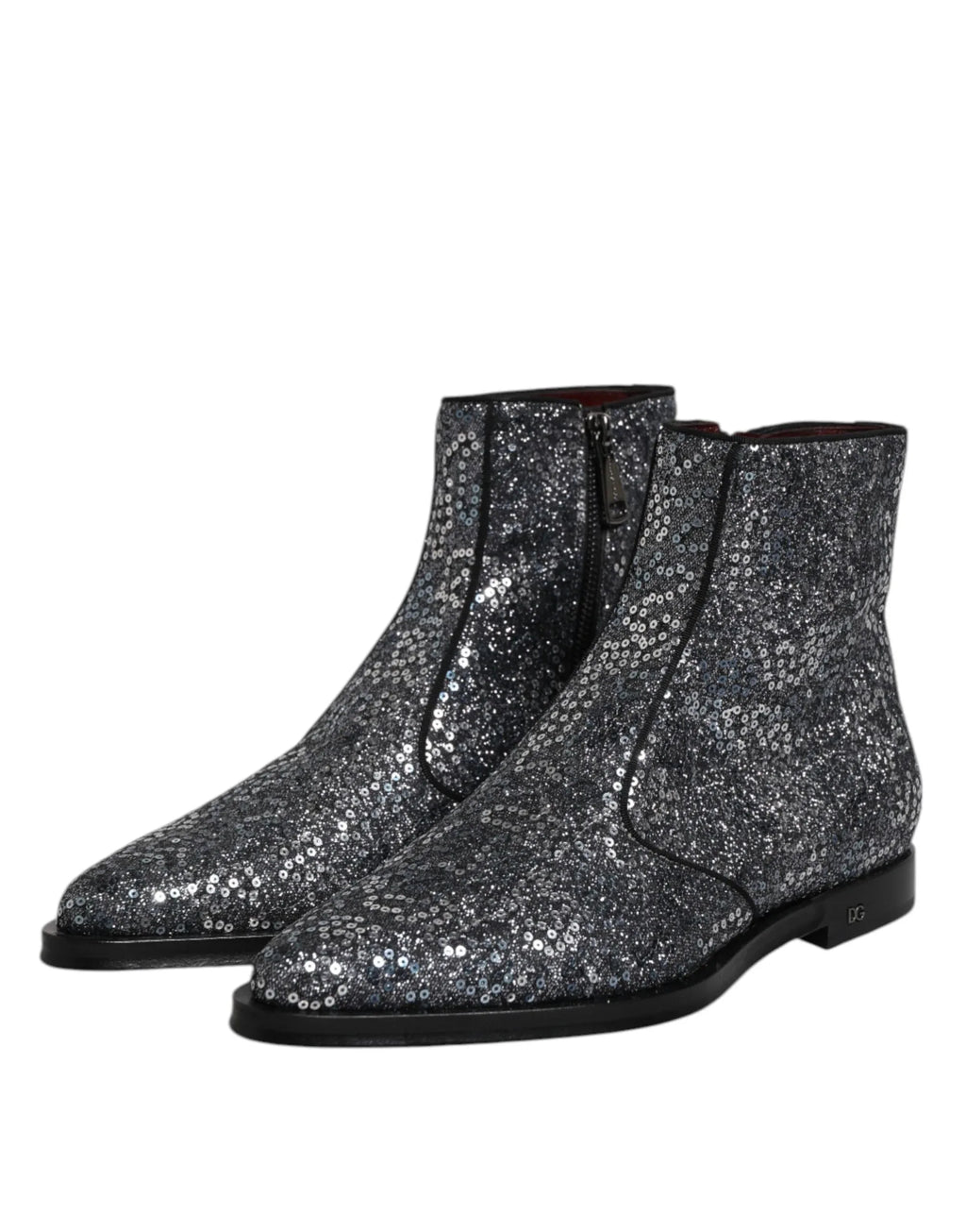 Dolce & Gabbana Dark Gray Cotton Sequined Chelsea Boots Shoes - Zeiniez