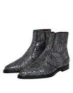 Dolce & Gabbana Dark Gray Cotton Sequined Chelsea Boots Shoes - Zeiniez