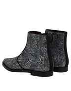 Dolce & Gabbana Dark Gray Cotton Sequined Chelsea Boots Shoes - Zeiniez