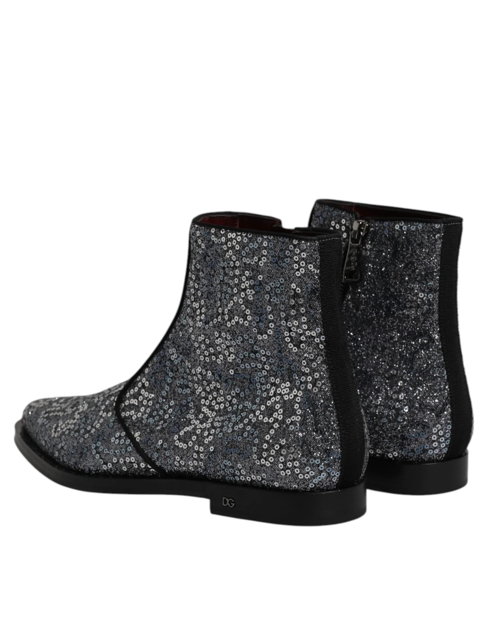Dolce & Gabbana Dark Gray Cotton Sequined Chelsea Boots Shoes - Zeiniez
