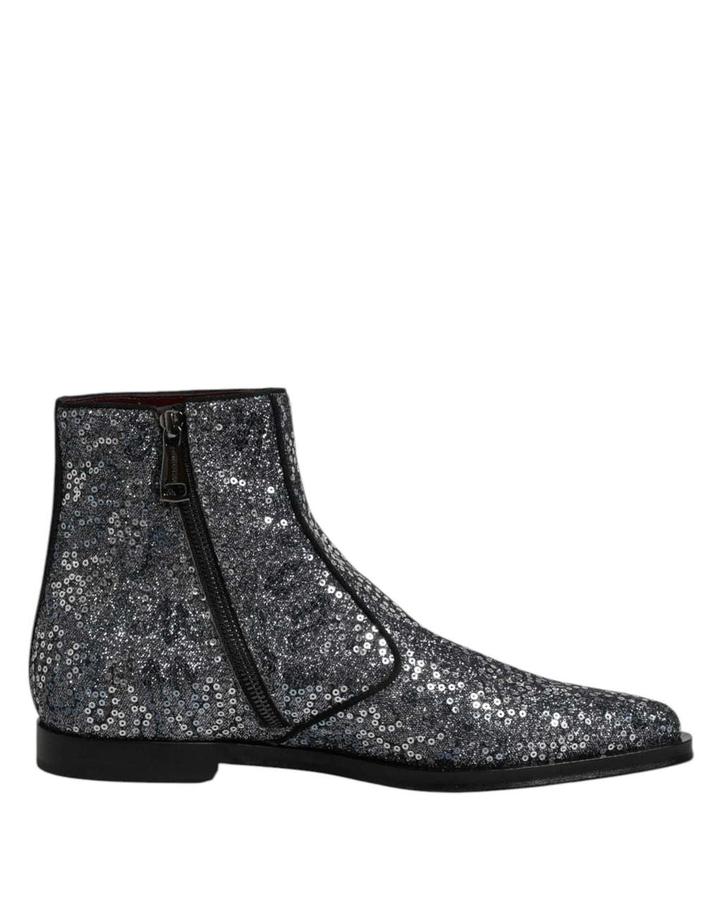 Dolce & Gabbana Dark Gray Cotton Sequined Chelsea Boots Shoes - Zeiniez