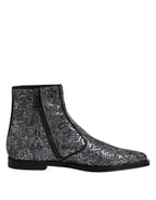 Dolce & Gabbana Dark Gray Cotton Sequined Chelsea Boots Shoes - Zeiniez