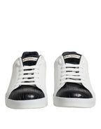 Dolce & Gabbana White Black Leather Portofino Sneaker Shoes - Zeiniez