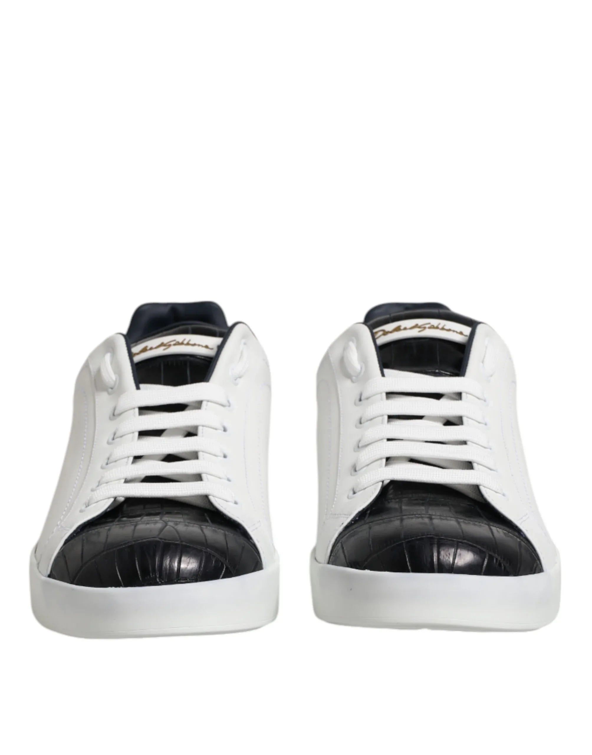 Dolce & Gabbana White Black Leather Portofino Sneaker Shoes - Zeiniez