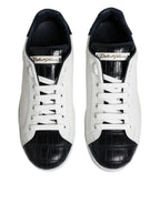 Dolce & Gabbana White Black Leather Portofino Sneaker Shoes - Zeiniez