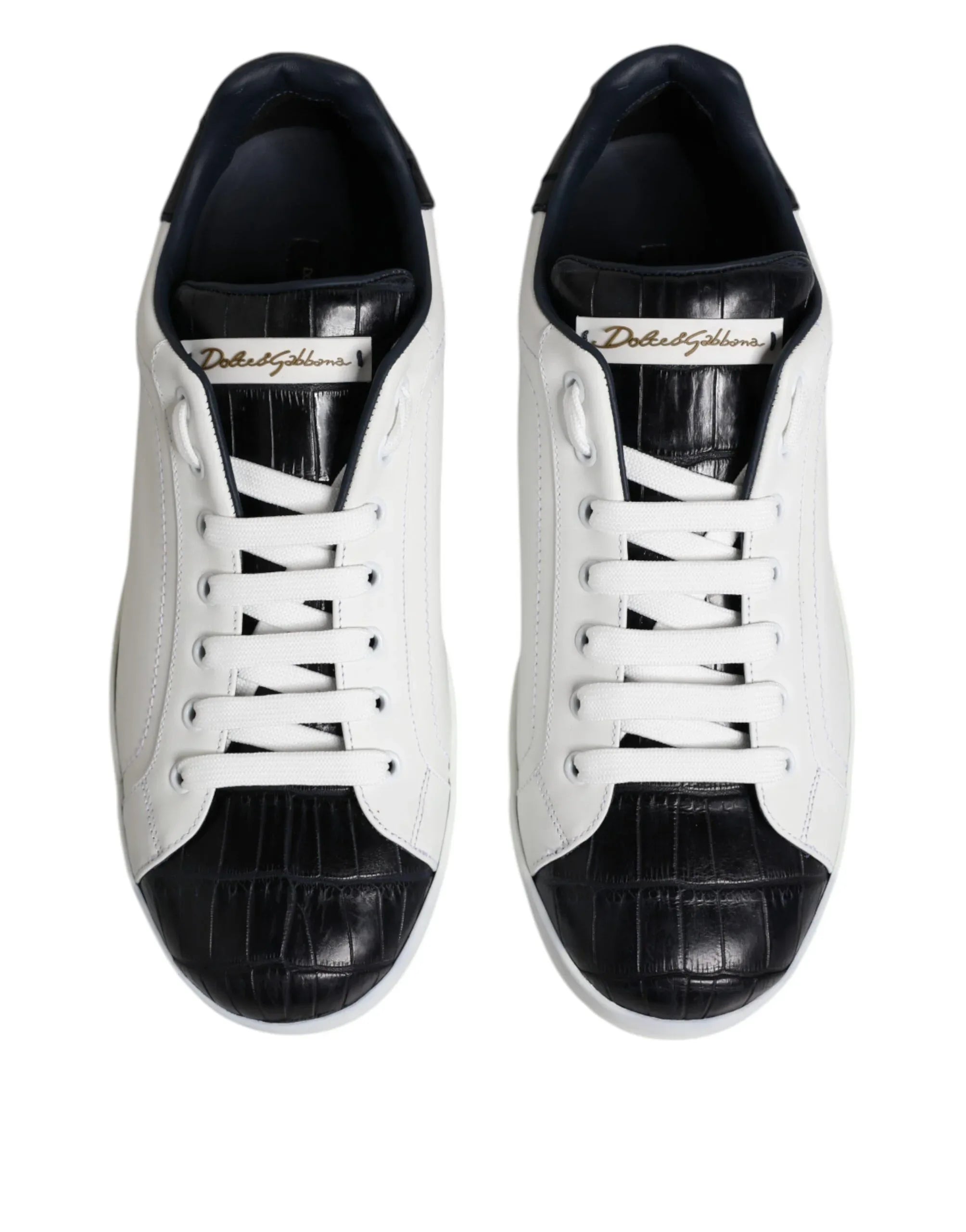 Dolce & Gabbana White Black Leather Portofino Sneaker Shoes - Zeiniez