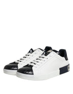 Dolce & Gabbana White Black Leather Portofino Sneaker Shoes - Zeiniez