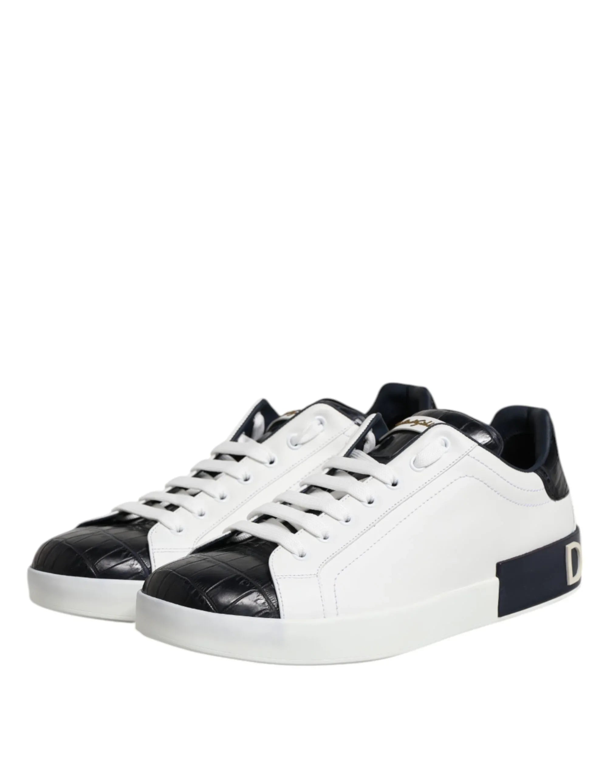 Dolce & Gabbana White Black Leather Portofino Sneaker Shoes - Zeiniez