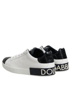 Dolce & Gabbana White Black Leather Portofino Sneaker Shoes - Zeiniez