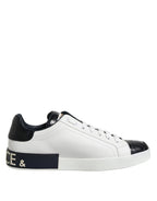 Dolce & Gabbana White Black Leather Portofino Sneaker Shoes - Zeiniez