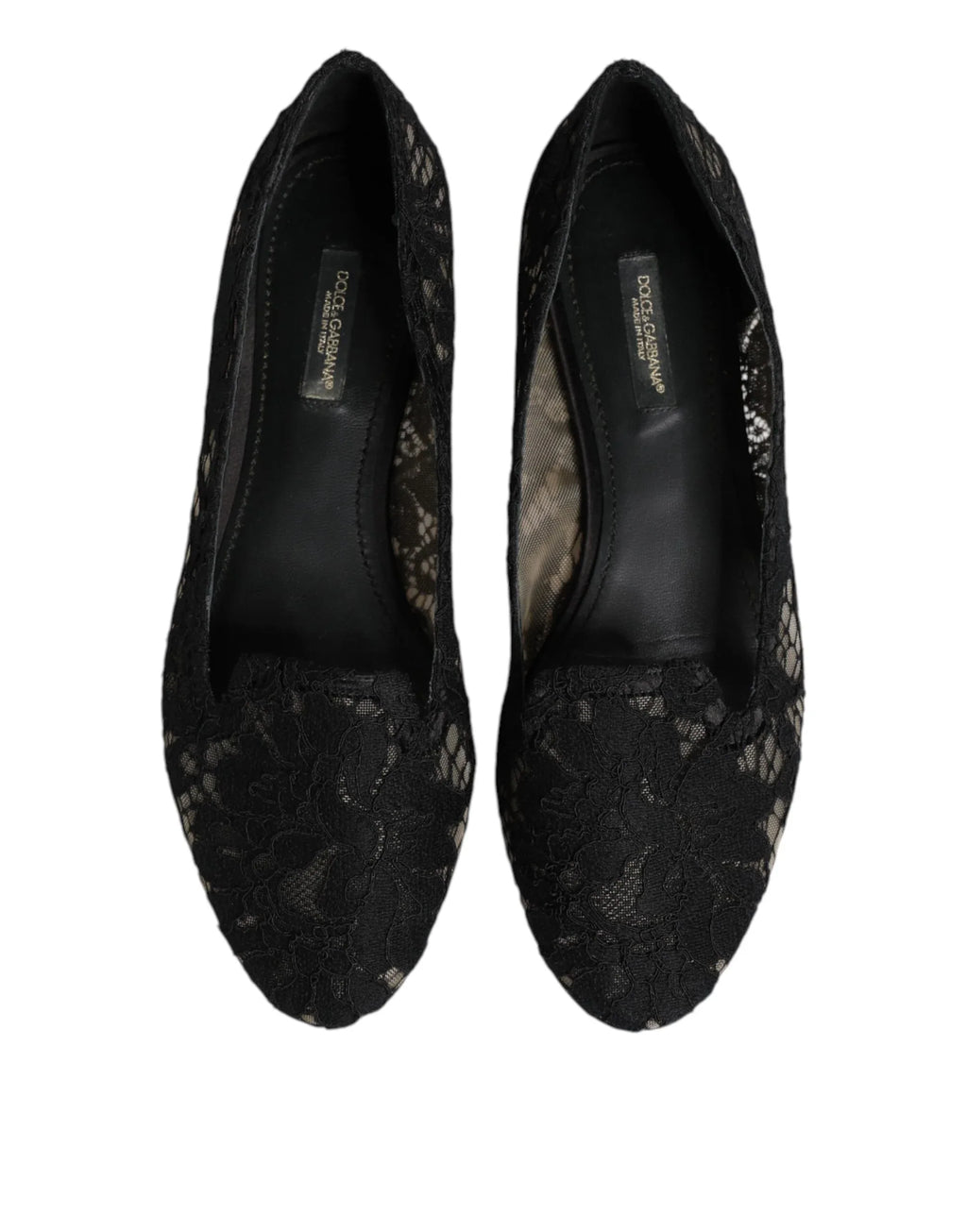 Dolce & Gabbana Black Taormina Lace Slip On Flats Shoes - Zeiniez