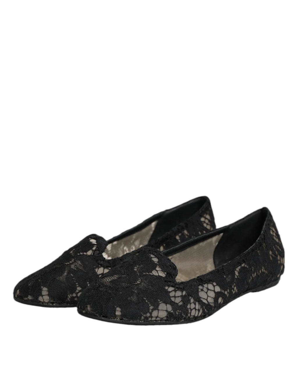 Dolce & Gabbana Black Taormina Lace Slip On Flats Shoes - Zeiniez