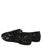 Dolce & Gabbana Black Taormina Lace Slip On Flats Shoes - Zeiniez