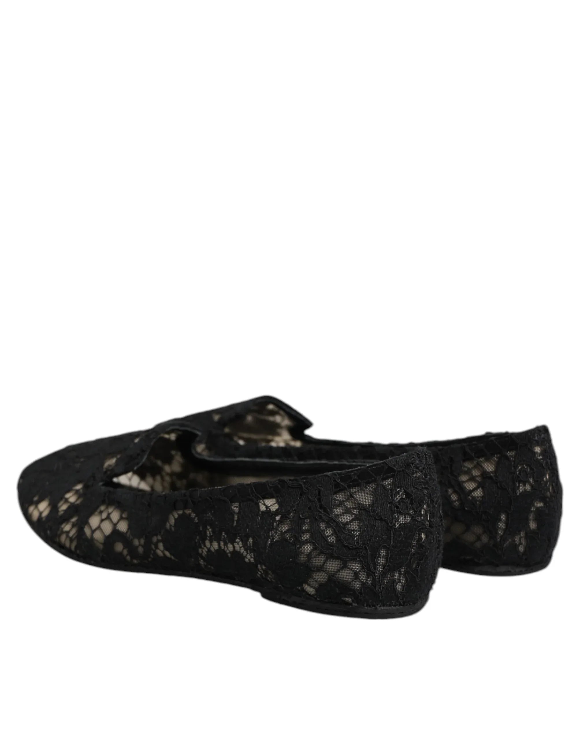 Dolce & Gabbana Black Taormina Lace Slip On Flats Shoes - Zeiniez