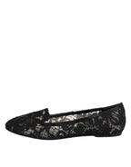 Dolce & Gabbana Black Taormina Lace Slip On Flats Shoes - Zeiniez
