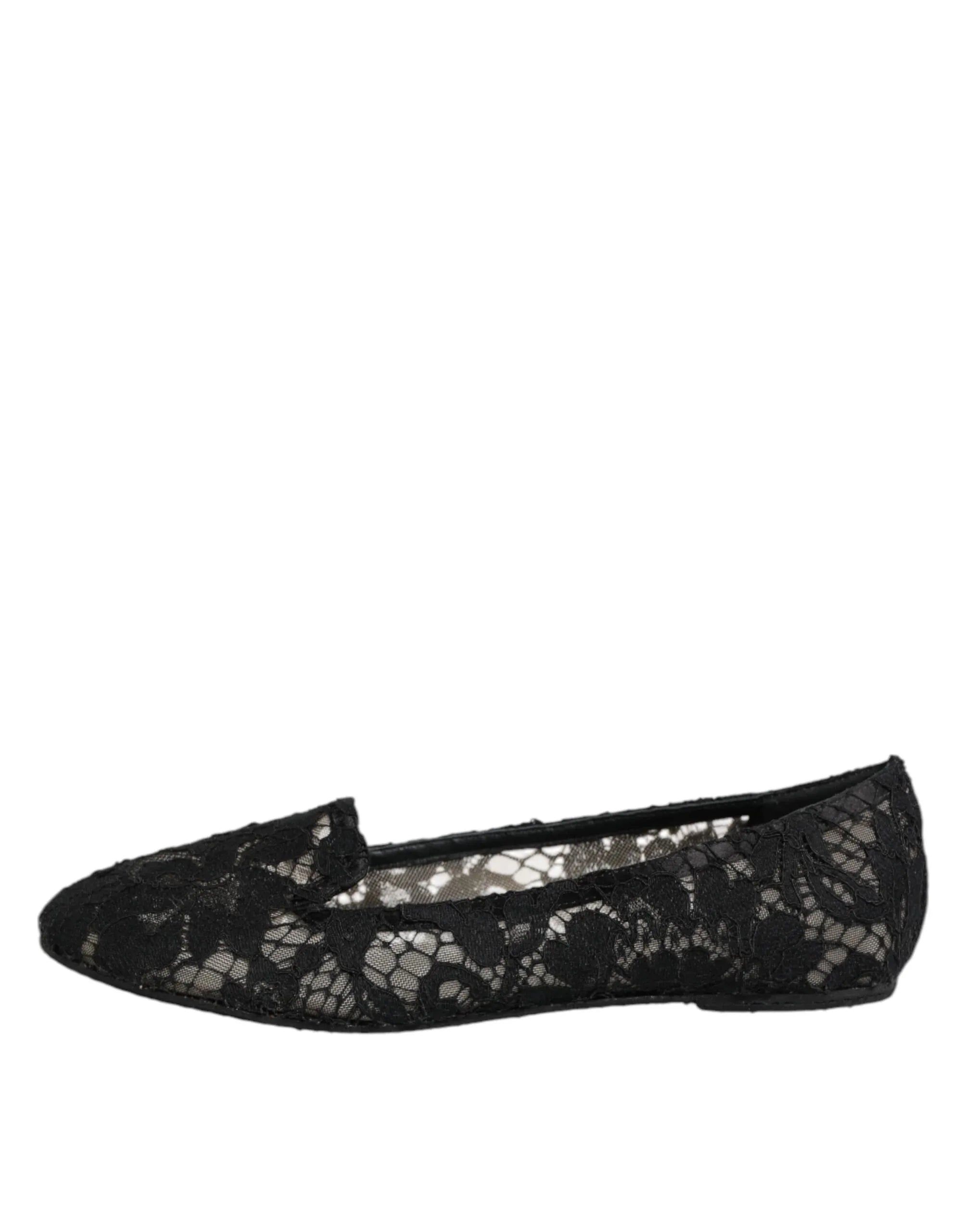 Dolce & Gabbana Black Taormina Lace Slip On Flats Shoes - Zeiniez