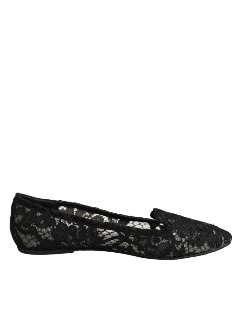 Dolce & Gabbana Black Taormina Lace Slip On Flats Shoes - Zeiniez