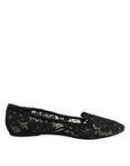 Dolce & Gabbana Black Taormina Lace Slip On Flats Shoes - Zeiniez